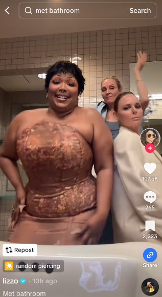 Cardi B posted videos from her table, and Lizzo shared a TikTok video from the Gala's bathroom. Image Credits: Tiktok