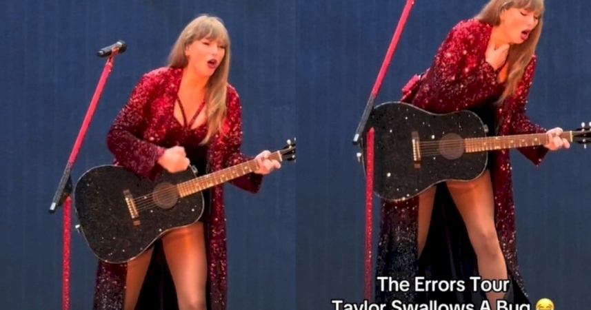 Taylor Swift swallows bug onstage during her Eras Tour concert