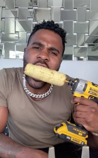 Jason Derulo lost a tooth attempting a TikTok trend involving a drill and corn. Image Credits:  @Jason Derulo/TikTok