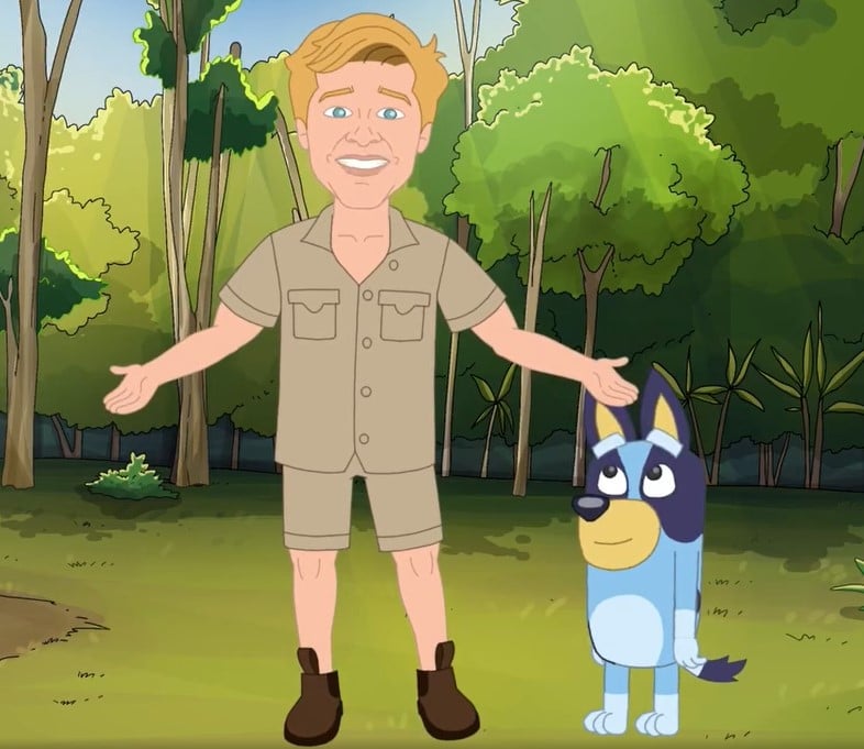 The episode titled 'The State of Queensland' features Irwin alongside the animated character Bluey discussing societal issues. Image Credits: YouTube/Pauline Hanson's Please Explain