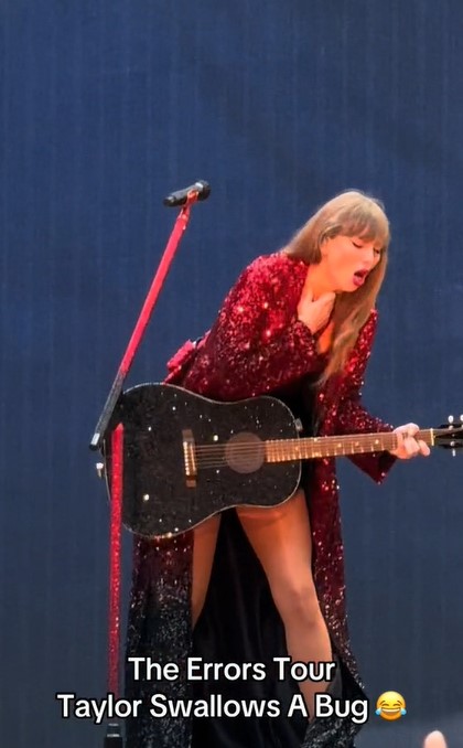 Despite choking, Swift resumed singing during her Eras Tour performance without missing a beat.  Image Credits: @Cameron Harris/Tiktok